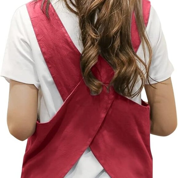 Shortened Design Apron, Japanese Style Soft Cotton Linen Apron with Two Side Poc - Picture 1 of 8